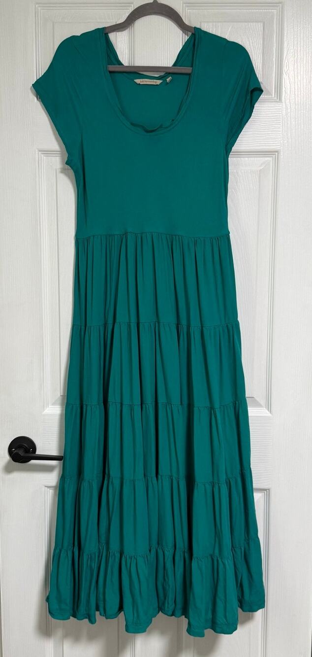Soft Surroundings Women's Teal Viscose Tiered Maxi Dress Size Medium